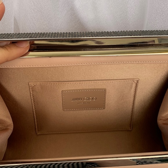 Brand New Jimmy Choo Cayla Clutch Powder Pink/Black Crystal - Picture 3 of 7